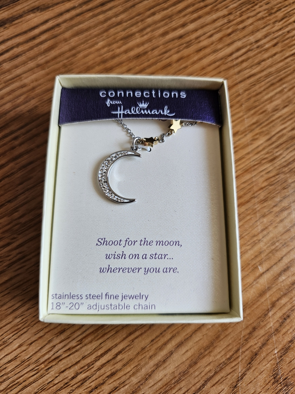 Hallmark Moon Star Necklace Stainless Steel 18-20 Inch Chain Connections NEW - Picture 3 of 5